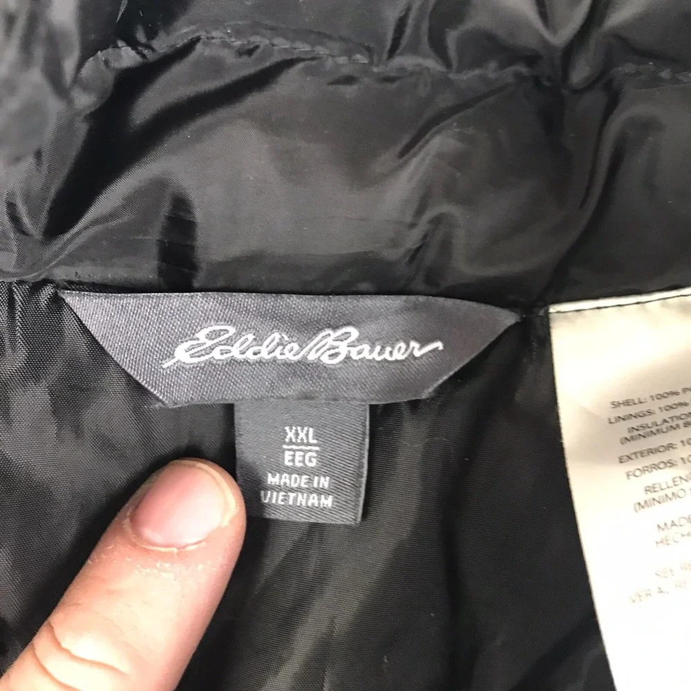 Eddie Bauer Down Jacket Mens 2XL Black EB650 Insulated Full Zip Puffer Coat